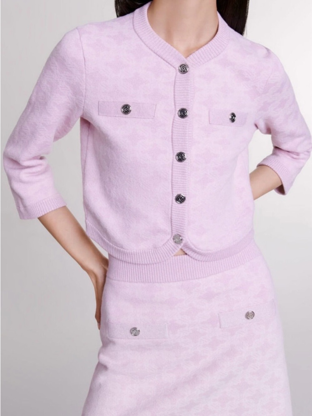 Maje Menthe Cardigan & Jenthe Jacquard Skirt
